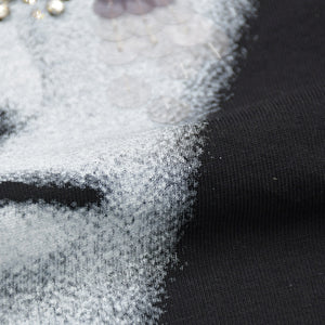 極美品 CHANEL シャネル FACE PRINT フェイスプリント スパンコール ビジュー装飾 P72144K10357 コットン ブラック サイズXL 中古 4a008660