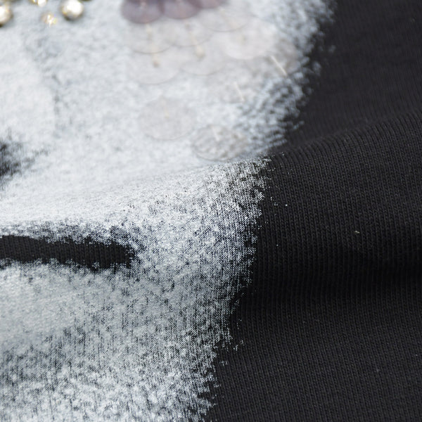 極美品 CHANEL シャネル FACE PRINT フェイスプリント スパンコール ビジュー装飾 P72144K10357 コットン ブラック サイズXL 中古 4a008660