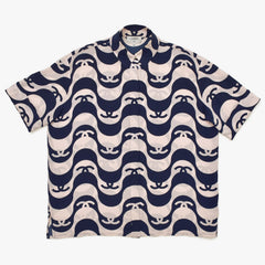 Very Good Condition CHANEL Short Sleeve Shirt Size 40 Here Mark Border Wave Navy Pastel Pink Men's All Over Pattern Used 4a008667