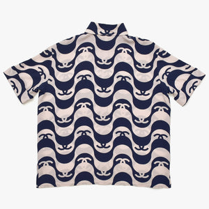 Very Good Condition CHANEL Short Sleeve Shirt Size 40 Here Mark Border Wave Navy Pastel Pink Men's All Over Pattern Used 4a008667
