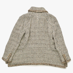 Like new CHANEL Coco Mark Button Tweed Stainless Steel Collar Coat P59951V45402 White Black Brown Size 48 Used 4a008692