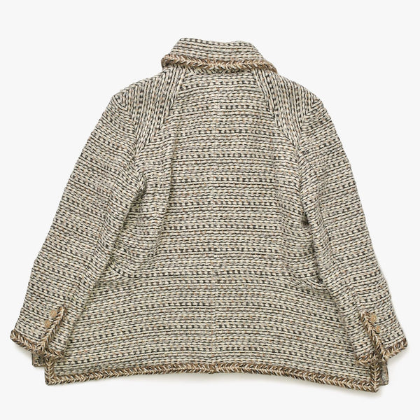 Like new CHANEL Coco Mark Button Tweed Stainless Steel Collar Coat P59951V45402 White Black Brown Size 48 Used 4a008692