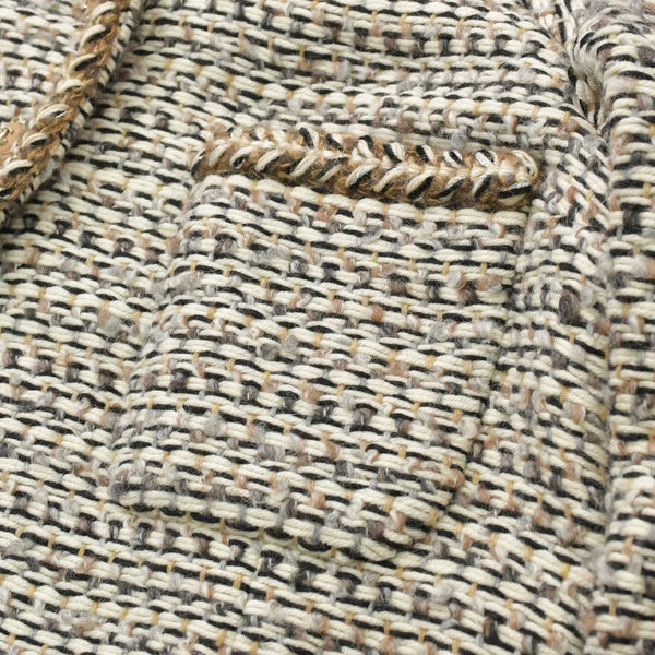 Like new CHANEL Coco Mark Button Tweed Stainless Steel Collar Coat P59951V45402 White Black Brown Size 48 Used 4a008692
