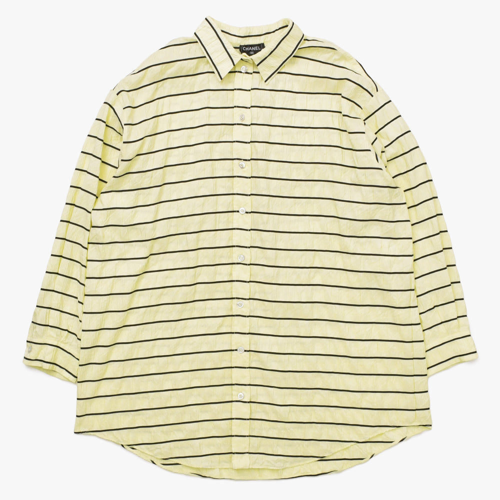 Very Good Condition CHANEL Silk Long Sleeve Shirt P79458V71460 Size 50 Here Mark Yellow Black Border Men's Used 4a008694