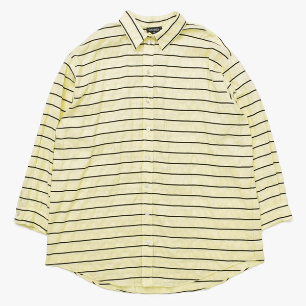 Very Good Condition CHANEL Silk Long Sleeve Shirt P79458V71460 Size 50 Here Mark Yellow Black Border Men's Used 4a008694
