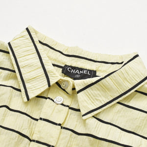 Very Good Condition CHANEL Silk Long Sleeve Shirt P79458V71460 Size 50 Here Mark Yellow Black Border Men's Used 4a008694
