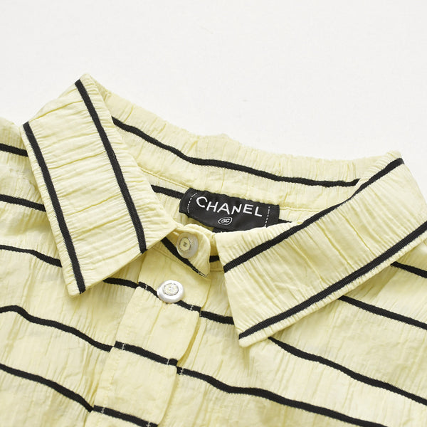 Very Good Condition CHANEL Silk Long Sleeve Shirt P79458V71460 Size 50 Here Mark Yellow Black Border Men's Used 4a008694