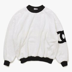 Very Good Condition CHANEL VINTAGE Vintage Pile Sweatshirt Sweatshirt Coco Mark Patch White Men's Used 4a008704