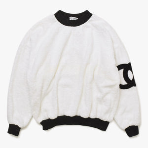 Very Good Condition CHANEL VINTAGE Vintage Pile Sweatshirt Sweatshirt Coco Mark Patch White Men's Used 4a008704