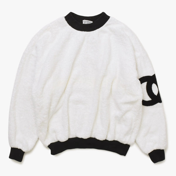 Very Good Condition CHANEL VINTAGE Vintage Pile Sweatshirt Sweatshirt Coco Mark Patch White Men's Used 4a008704