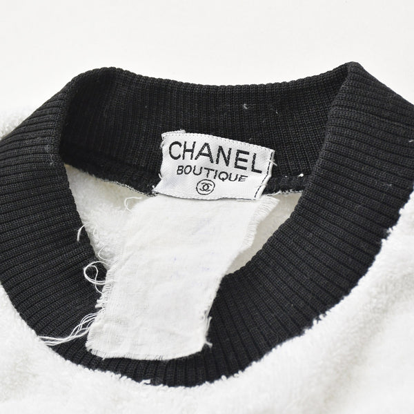 Very Good Condition CHANEL VINTAGE Vintage Pile Sweatshirt Sweatshirt Coco Mark Patch White Men's Used 4a008704