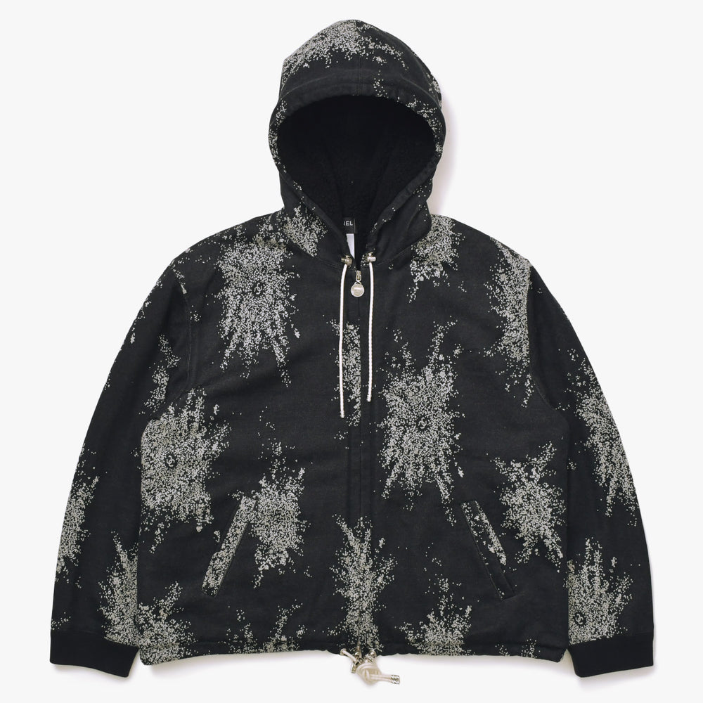 Like new CHANEL Coco Mark Boa Zip Up Parka Splash Pattern P80197K11599 Black Size L Used 4a008726