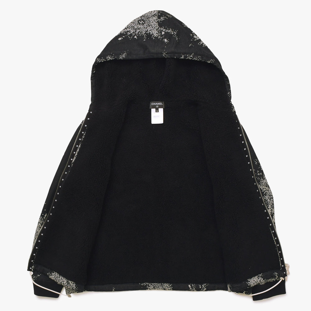 Like new CHANEL Coco Mark Boa Zip Up Parka Splash Pattern P80197K11599 Black Size L Used 4a008726