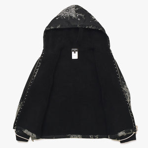 新品同様 CHANEL シャネル ココマーク ボア ジップアップパーカー スプラッシュ模様 P80197K11599 ブラック サイズL 中古 4a008726