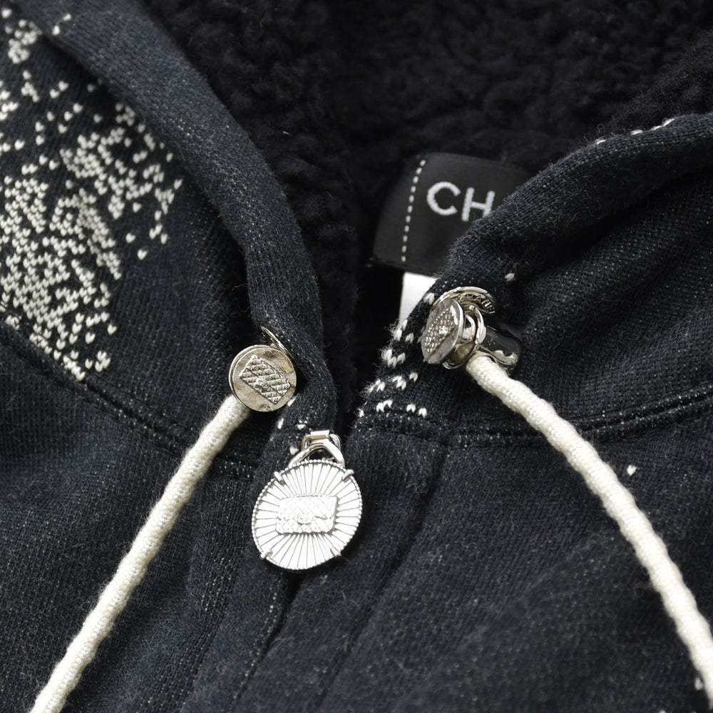 Like new CHANEL Coco Mark Boa Zip Up Parka Splash Pattern P80197K11599 Black Size L Used 4a008726