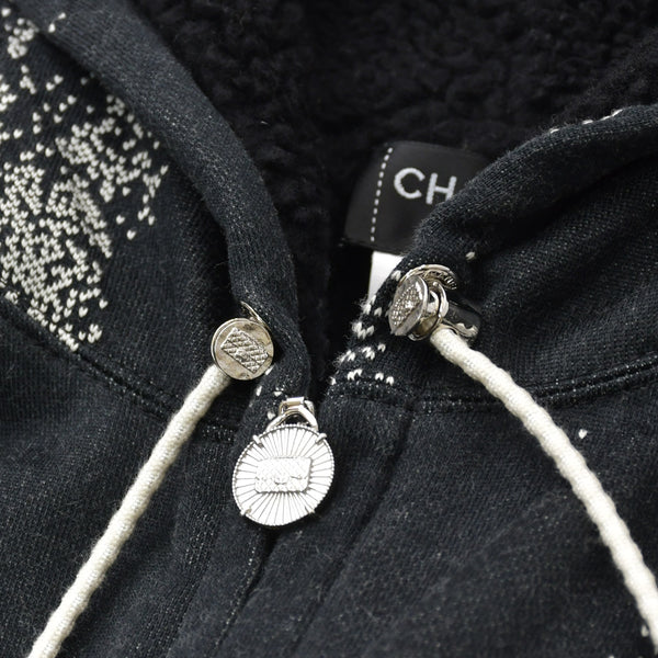 新品同様 CHANEL シャネル ココマーク ボア ジップアップパーカー スプラッシュ模様 P80197K11599 ブラック サイズL 中古 4a008726