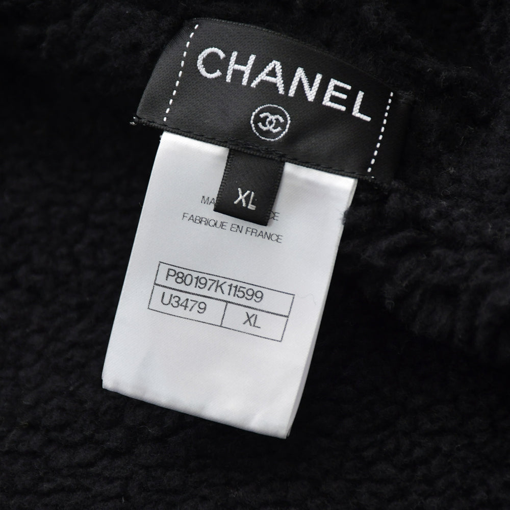 Like new CHANEL Coco Mark Boa Zip Up Parka Splash Pattern P80197K11599 Black Size L Used 4a008726
