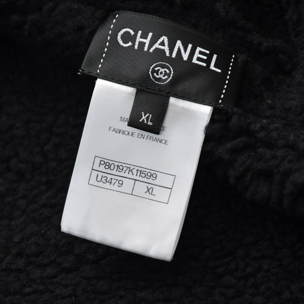 新品同様 CHANEL シャネル ココマーク ボア ジップアップパーカー スプラッシュ模様 P80197K11599 ブラック サイズL 中古 4a008726
