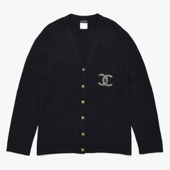 Very Good Condition CHANEL Cashmere Cardigan P26253V01923 Size 54 Coco Mark Beads Sequins Black Men's Used 4a008728