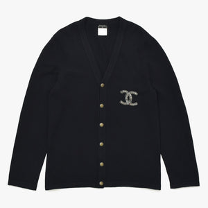 Very Good Condition CHANEL Cashmere Cardigan P26253V01923 Size 54 Coco Mark Beads Sequins Black Men's Used 4a008728