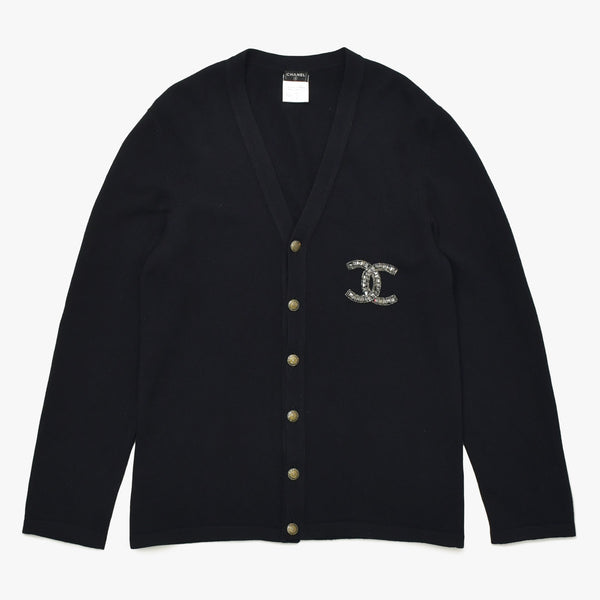 Very Good Condition CHANEL Cashmere Cardigan P26253V01923 Size 54 Coco Mark Beads Sequins Black Men's Used 4a008728