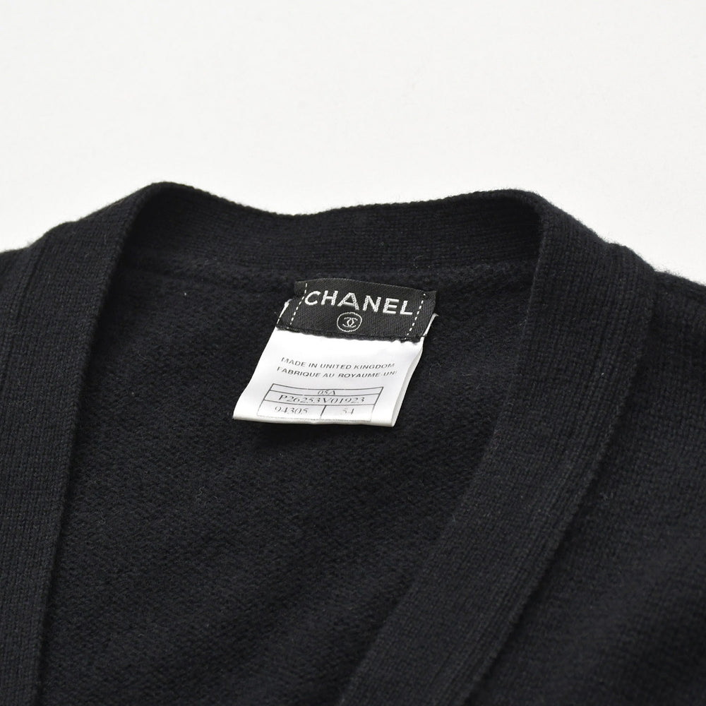 Very Good Condition CHANEL Cashmere Cardigan P26253V01923 Size 54 Coco Mark Beads Sequins Black Men's Used 4a008728