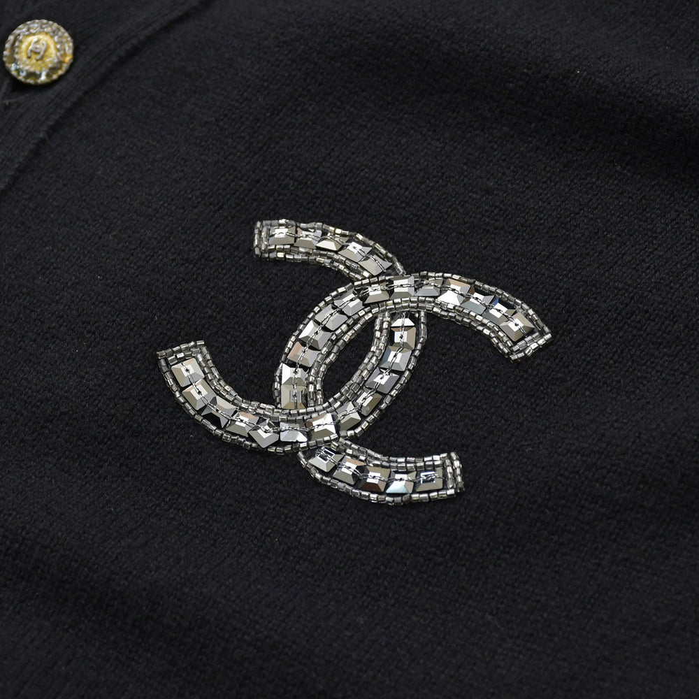 Very Good Condition CHANEL Cashmere Cardigan P26253V01923 Size 54 Coco Mark Beads Sequins Black Men's Used 4a008728