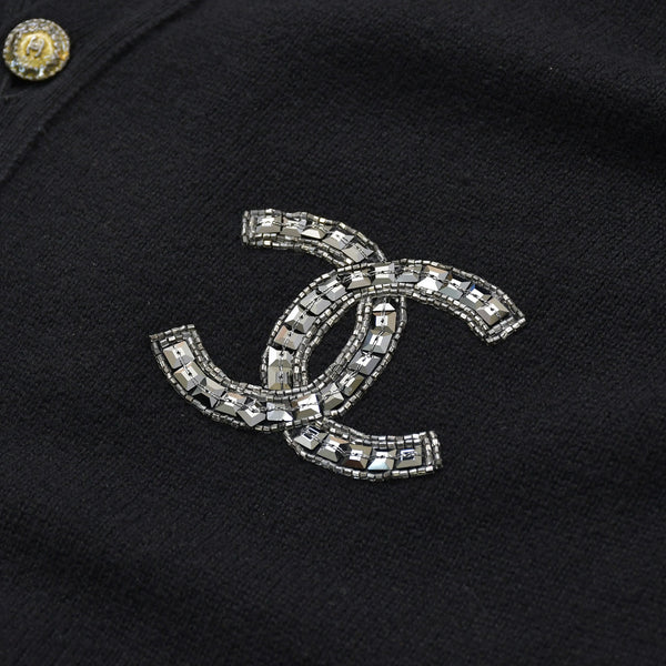 Very Good Condition CHANEL Cashmere Cardigan P26253V01923 Size 54 Coco Mark Beads Sequins Black Men's Used 4a008728