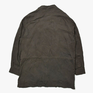 Very Good Condition Yohji Yamamoto Pour Homme PIGMENT DYE TWILL OPEN COLLAR WAIST STRING BLOUSE HW-B26-202 3 Sizes Khaki Drawcord Used 4a008744