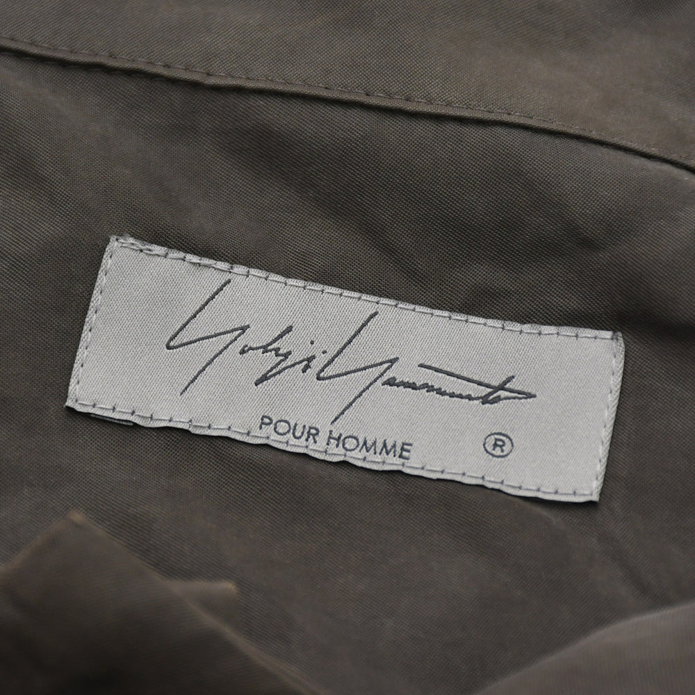 Very Good Condition Yohji Yamamoto Pour Homme PIGMENT DYE TWILL OPEN COLLAR WAIST STRING BLOUSE HW-B26-202 3 Sizes Khaki Drawcord Used 4a008744