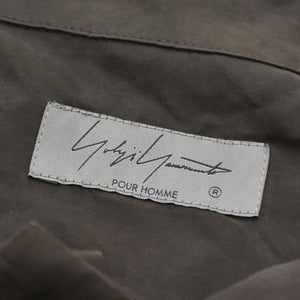Very Good Condition Yohji Yamamoto Pour Homme PIGMENT DYE TWILL OPEN COLLAR WAIST STRING BLOUSE HW-B26-202 3 Sizes Khaki Drawcord Used 4a008744