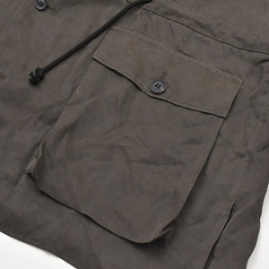 Very Good Condition Yohji Yamamoto Pour Homme PIGMENT DYE TWILL OPEN COLLAR WAIST STRING BLOUSE HW-B26-202 3 Sizes Khaki Drawcord Used 4a008744