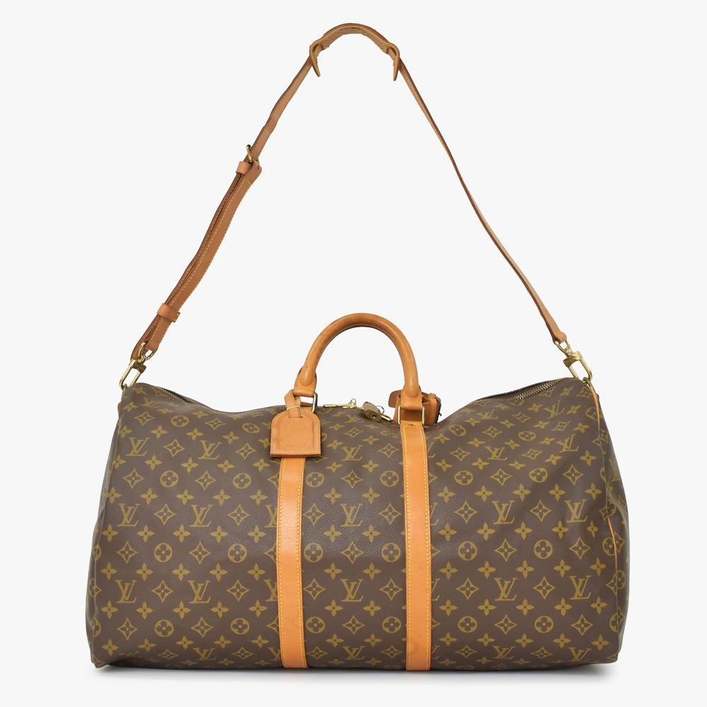 LOUIS VUITTON ルイヴィトン モノグラム キーポルバンドリエール55 2WAY ボストンバック M41414 ブラウン キャンバス 美品 中古 4a000876