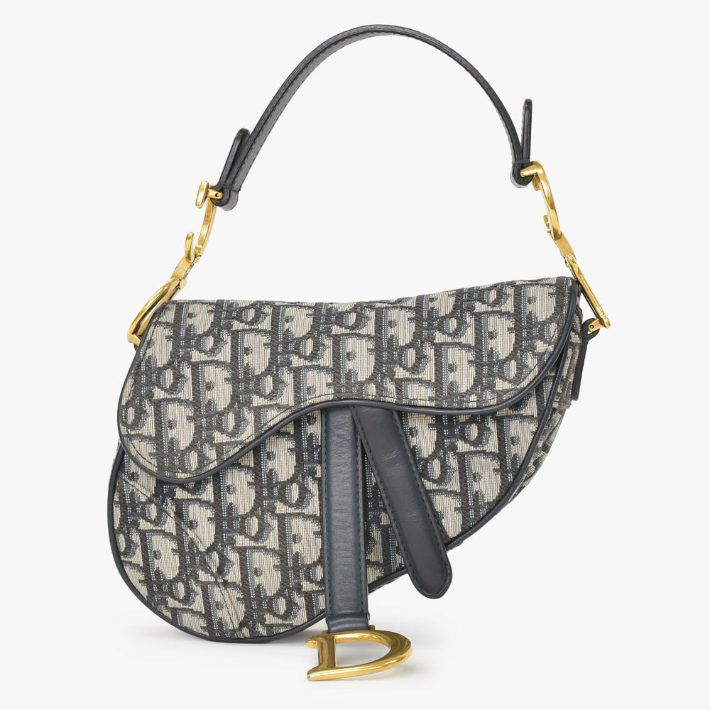 Very Good Condition Christian Dior Saddle Mini Bag Handbag M0456CTZQ Oblique Navy Used 4a000879