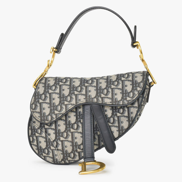 Very Good Condition Christian Dior Saddle Mini Bag Handbag M0456CTZQ Oblique Navy Used 4a000879