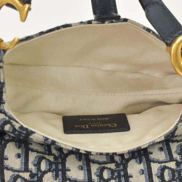 Very Good Condition Christian Dior Saddle Mini Bag Handbag M0456CTZQ Oblique Navy Used 4a000879
