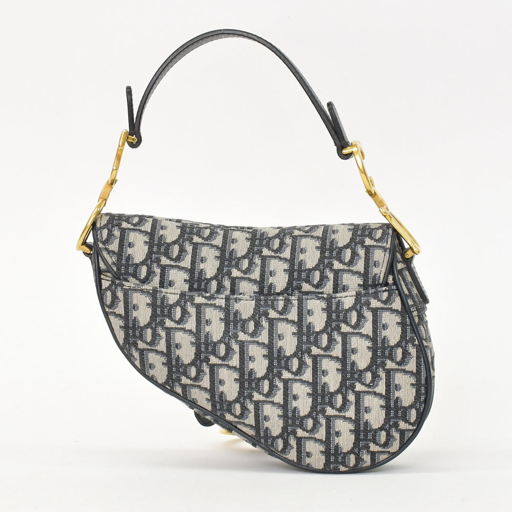 極美品 Christian Dior クリスチャンディオール サドルミニバッグ ハンドバッグ M0456CTZQ オブリーク ネイビー 中古 4a000879