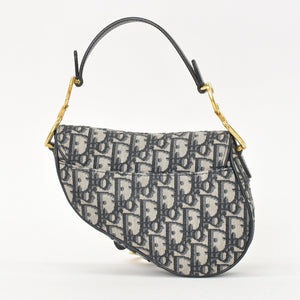Very Good Condition Christian Dior Saddle Mini Bag Handbag M0456CTZQ Oblique Navy Used 4a000879