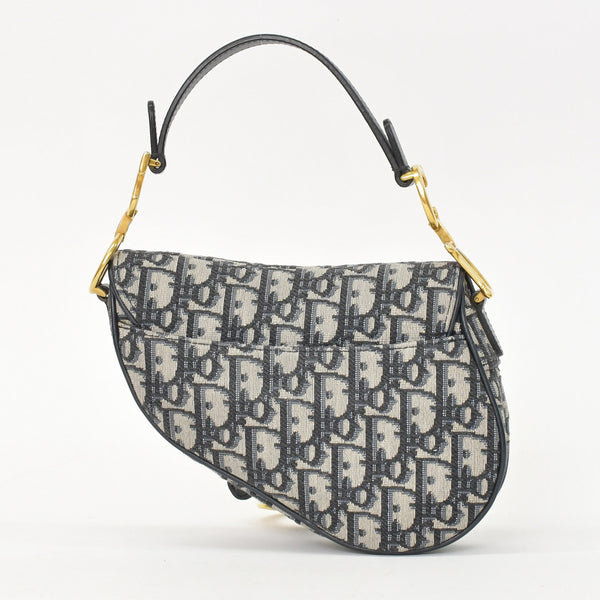 Very Good Condition Christian Dior Saddle Mini Bag Handbag M0456CTZQ Oblique Navy Used 4a000879