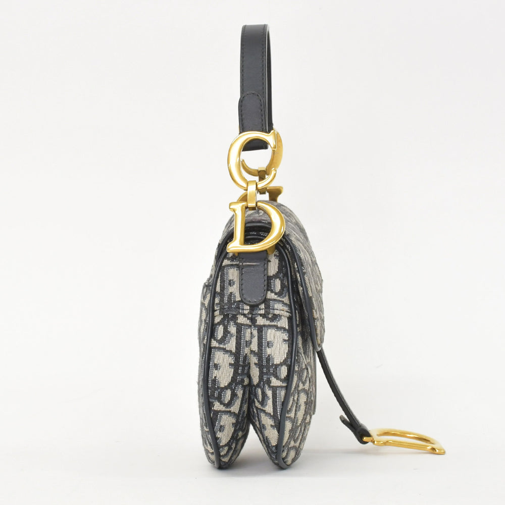 極美品 Christian Dior クリスチャンディオール サドルミニバッグ ハンドバッグ M0456CTZQ オブリーク ネイビー 中古 4a000879