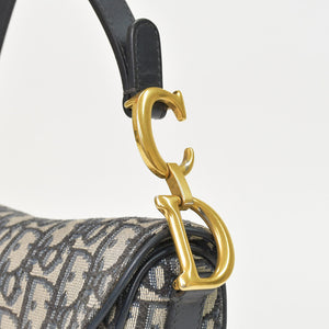 Very Good Condition Christian Dior Saddle Mini Bag Handbag M0456CTZQ Oblique Navy Used 4a000879