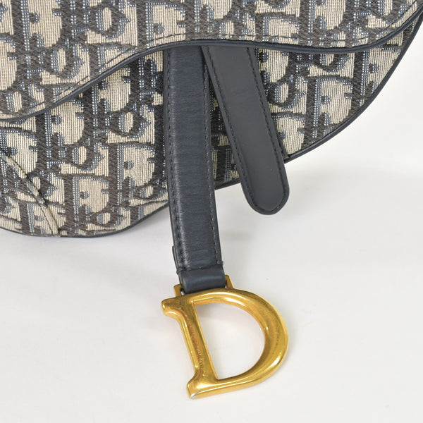Very Good Condition Christian Dior Saddle Mini Bag Handbag M0456CTZQ Oblique Navy Used 4a000879