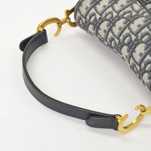 Very Good Condition Christian Dior Saddle Mini Bag Handbag M0456CTZQ Oblique Navy Used 4a000879