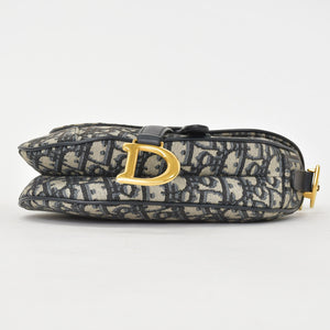 Very Good Condition Christian Dior Saddle Mini Bag Handbag M0456CTZQ Oblique Navy Used 4a000879