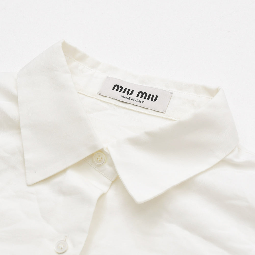 新品同様品 MIU MIU ミュウミュウ シャツ 半袖シャツ ブラック ホワイト 白 サイズ38 MK1933 S000 163M 中古 4a008881
