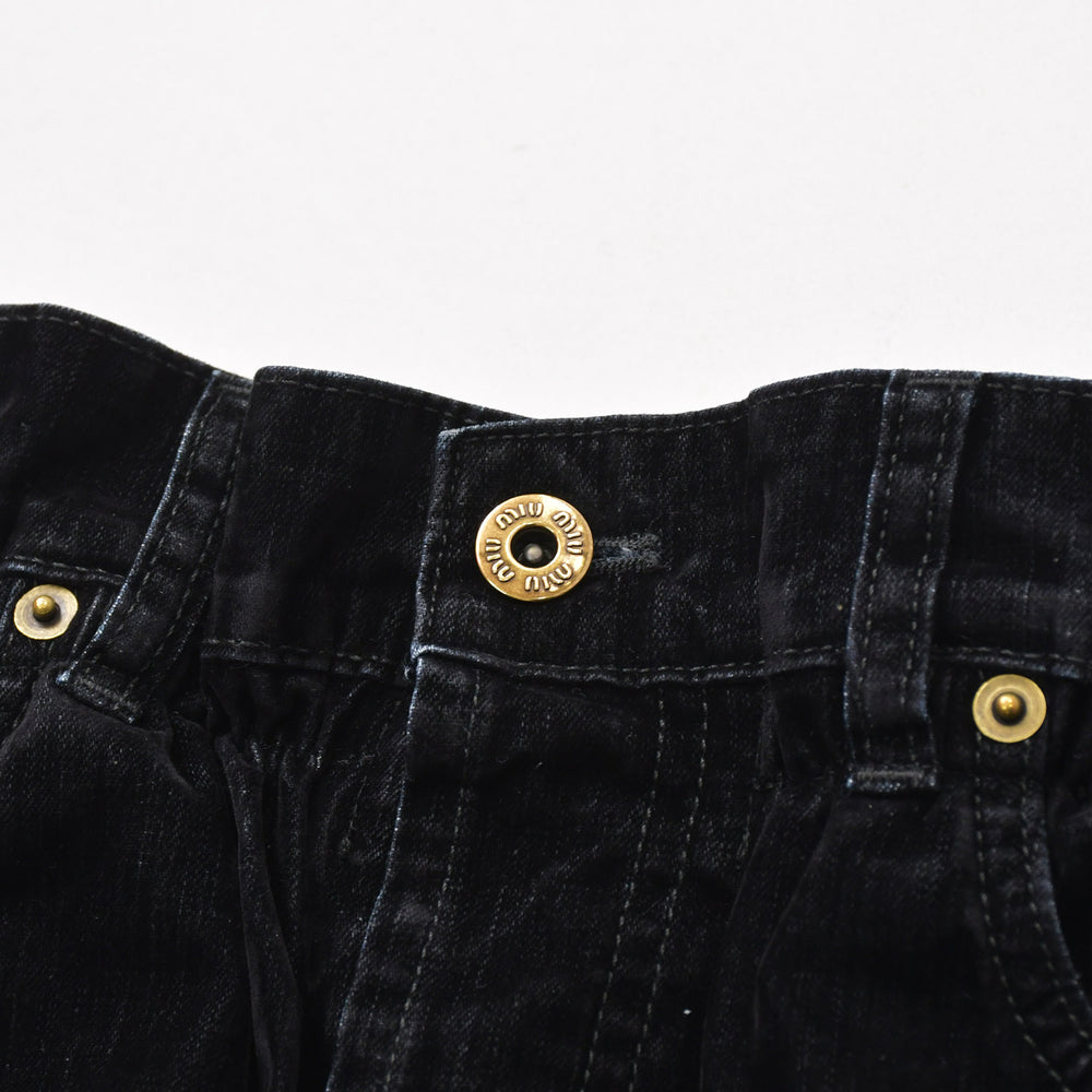 Like new MIUMIU Wide Pants MP1725 Size 36 Black Cotton Gathered Washed Flocking Used 4a008882