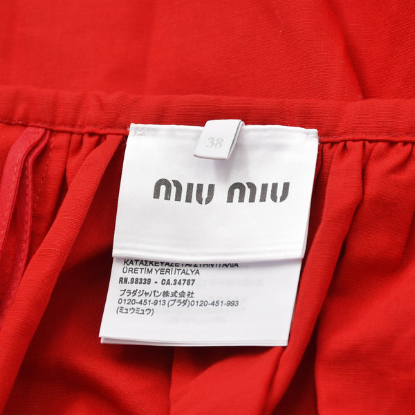 新品同様品 MIU MIU ミュウミュウ スカート ミニスカート コットンミニスカート 赤 レッド ボトムス サイズ38 中古 4a008886