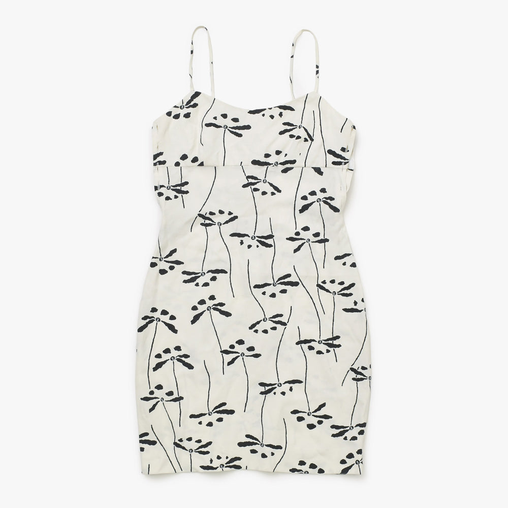 CHANEL Mini Dress P10408V06399 Size 36 Coco Mark Dragonfly Motif White Black Vintage Good Used 4a000893