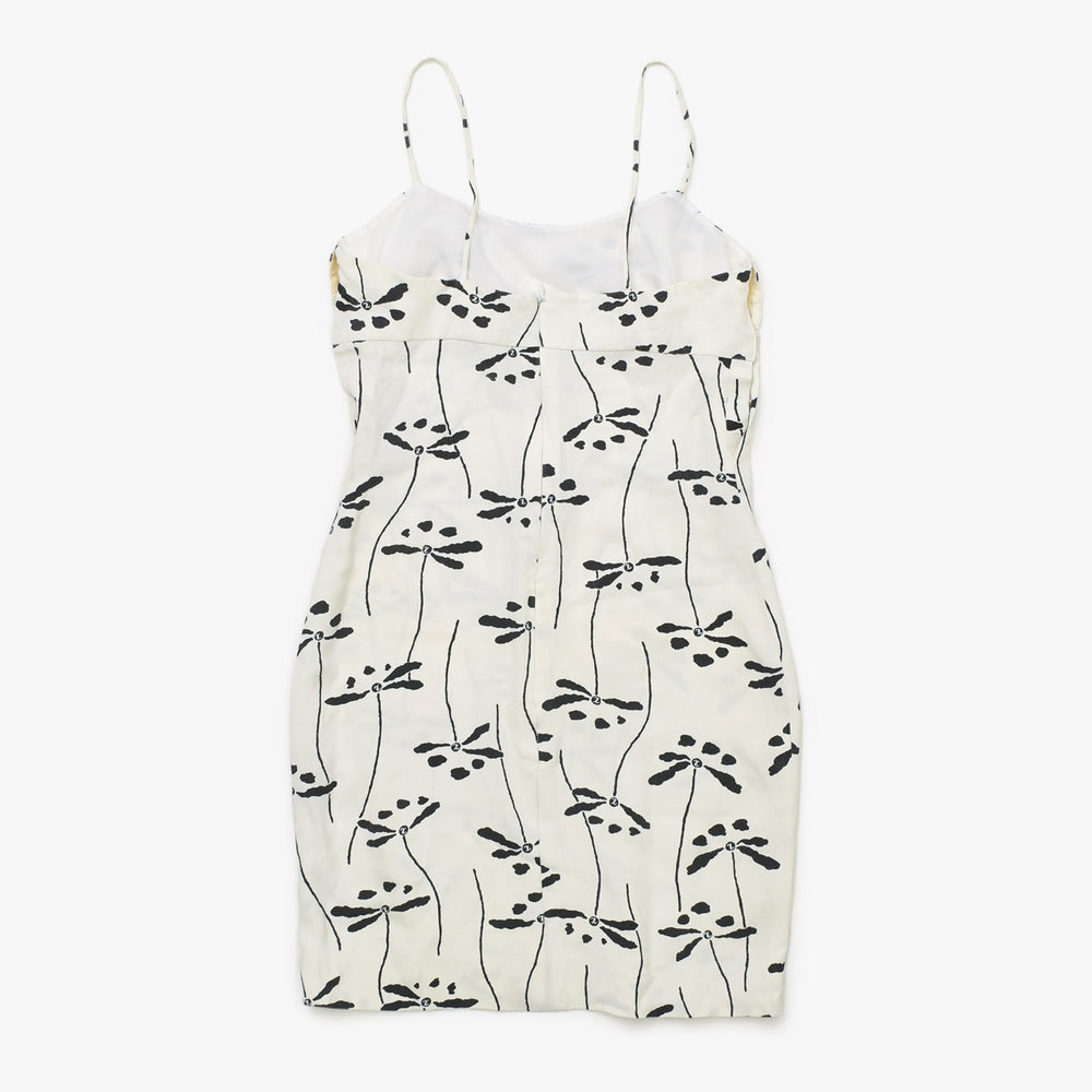 CHANEL Mini Dress P10408V06399 Size 36 Coco Mark Dragonfly Motif White Black Vintage Good Used 4a000893