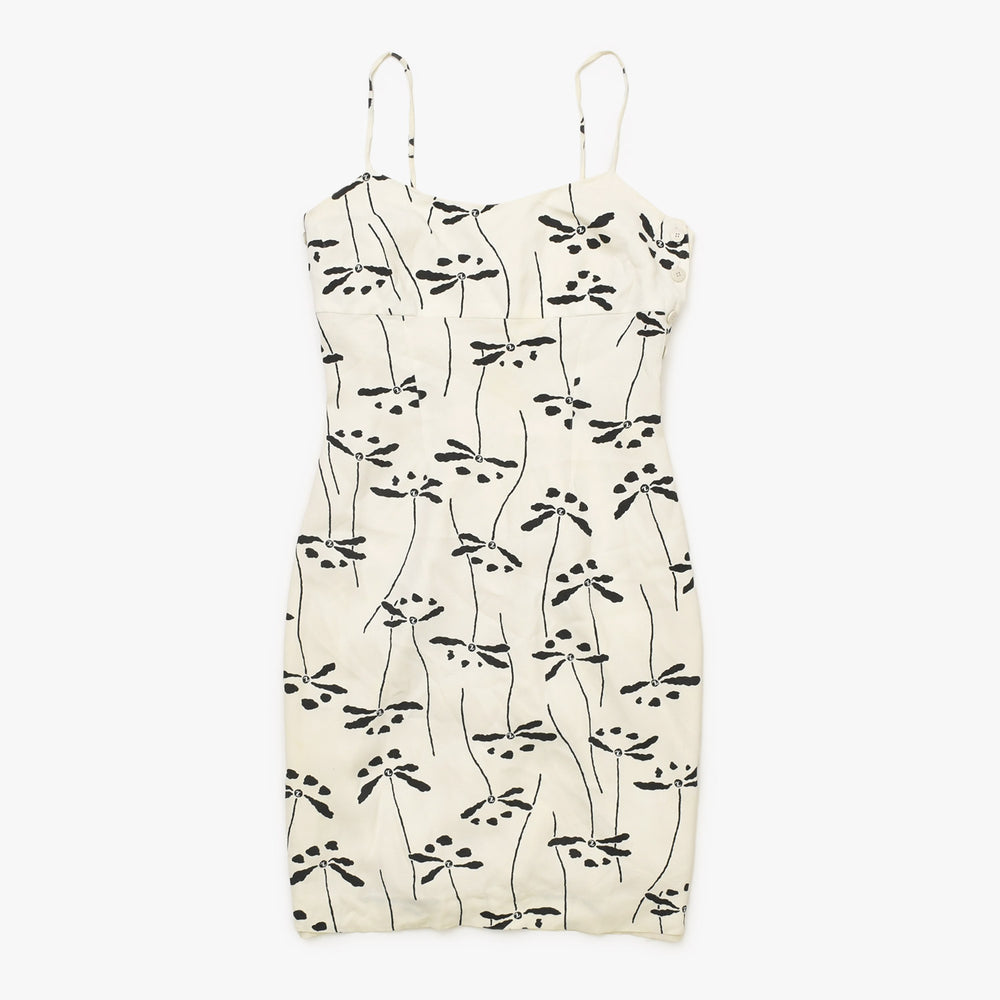 CHANEL Mini Dress P10408V06399 White Black Dragonfly Rayon Acetate Vintage Good Condition Used 4a000894